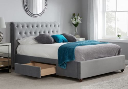 Birlea Marlow 5ft Kingsize Grey Fabric Bed Frame with 2 Drawers