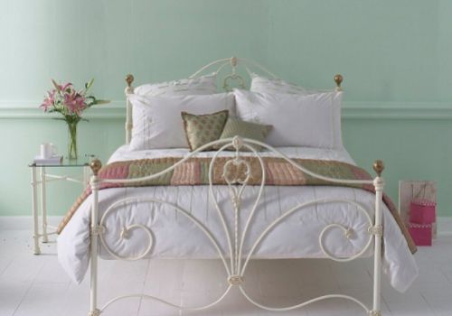 OBC Melrose 4ft Small Double Glossy Ivory Metal Headboard