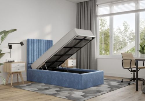 Flair Furnishings Verona Blue Fabric 3ft Single Ottoman Bed