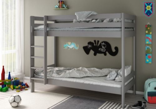 Noomi Nora Grey Wooden Bunk Bed With Trundle And 3 Mattresses