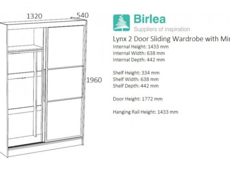 Birlea Lynx Black Gloss Sliding Door Wardrobe with Mirror
