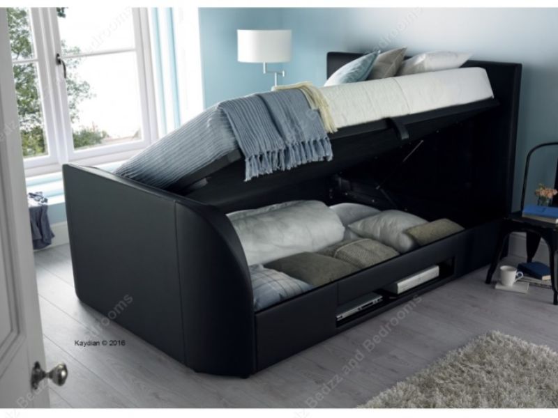 Kaydian Barnard 4ft6 Double Black Leather Ottoman TV Bed