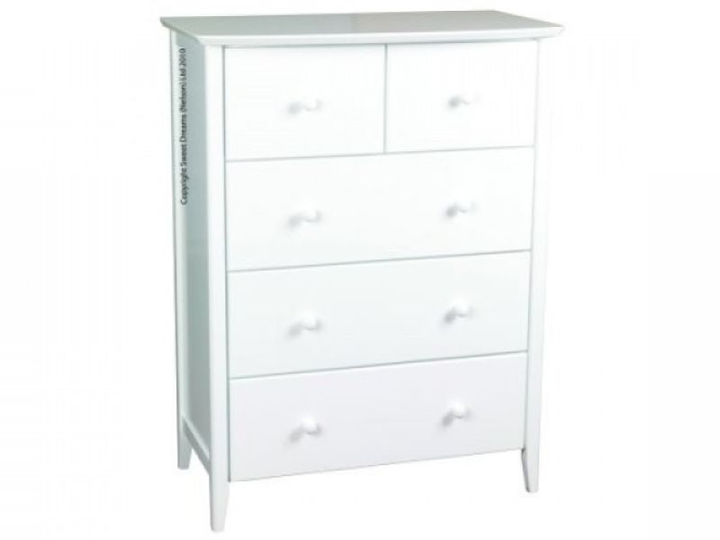Sweet Dreams Ruby White 5 Drawer Chest of Drawers