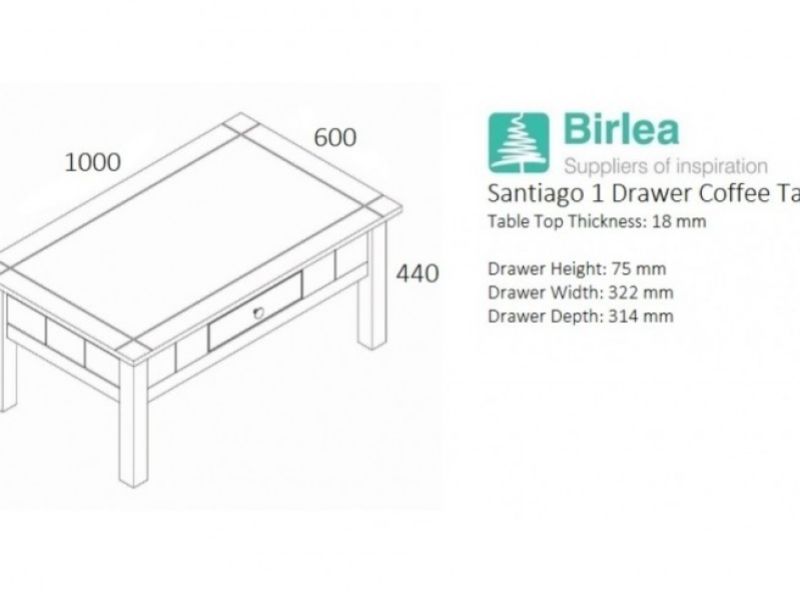 Birlea Santiago 1 Drawer Coffee Table