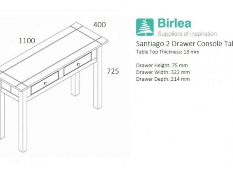 Birlea Santiago 2 Drawer Console Table