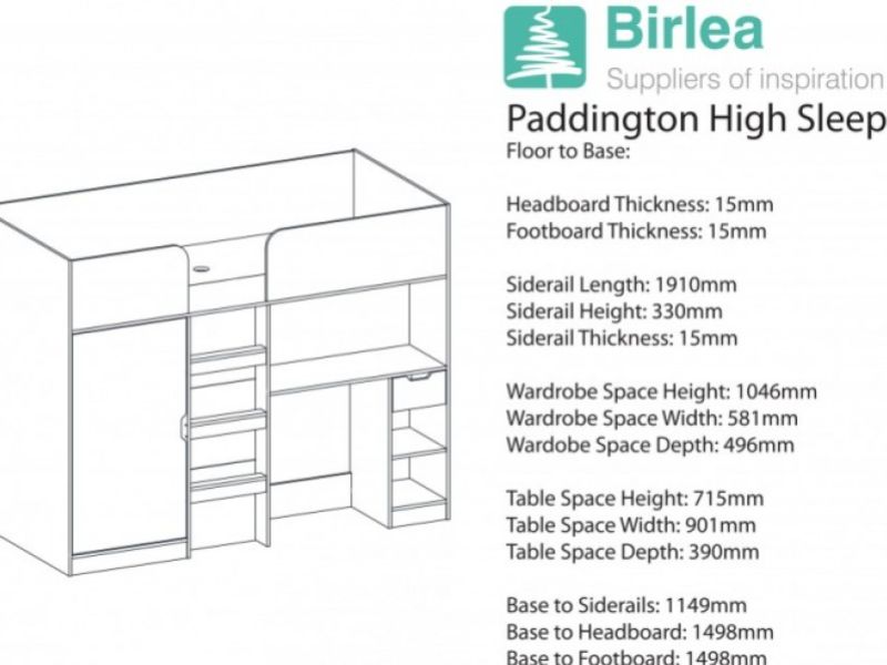 Birlea Paddington High Sleeper Bed White And Oak