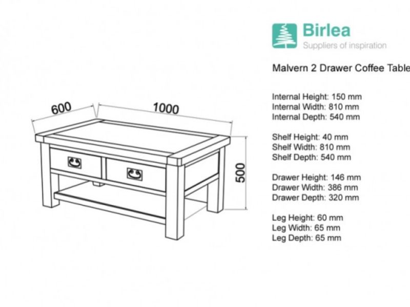 Birlea Malvern Oak 2 Drawer Coffee Table