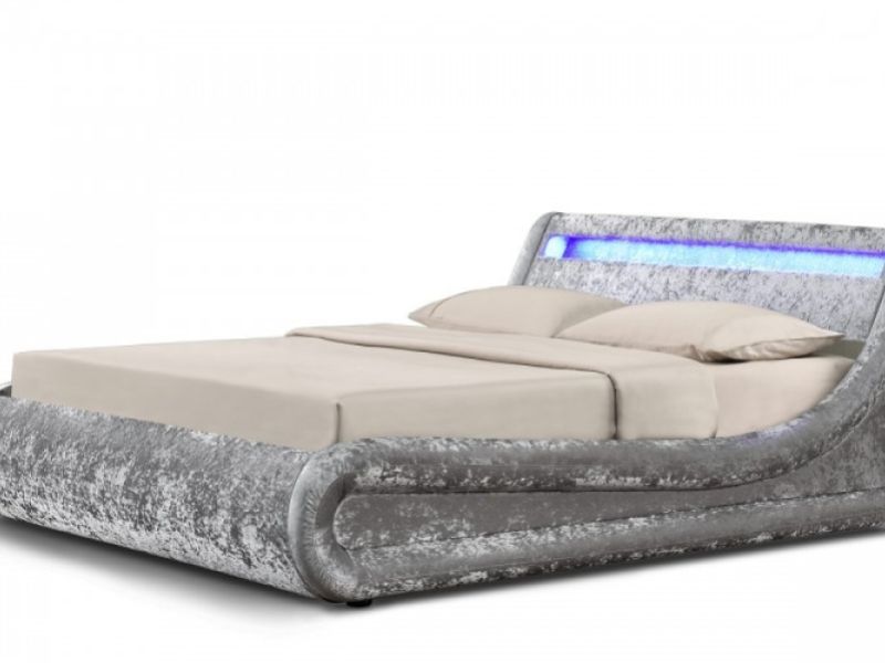 Sleep Design Madrid 5ft Kingsize Silver Crushed Velvet Ottoman Bed Frame With LED Lights