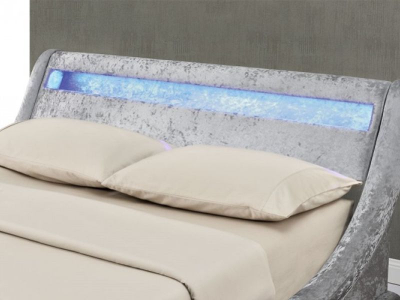 Sleep Design Madrid 4ft6 Double Silver Crushed Velvet Ottoman Bed Frame With LED Lights