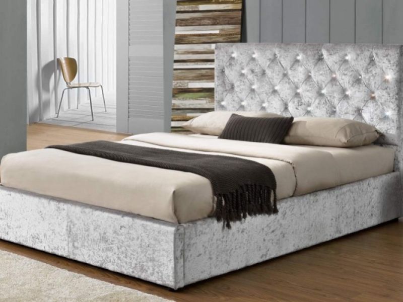 Sleep Design Chatsworth 5ft Kingsize Crushed Silver Velvet Ottoman Bed Frame