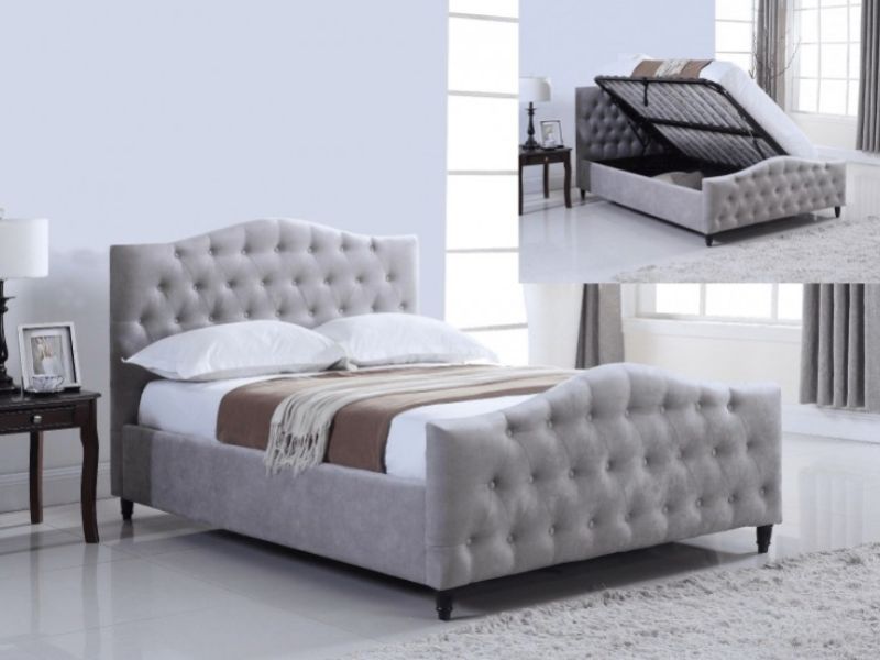 Flair Furnishings Laura 4ft6 Double Silver Fabric Ottoman Bed Frame