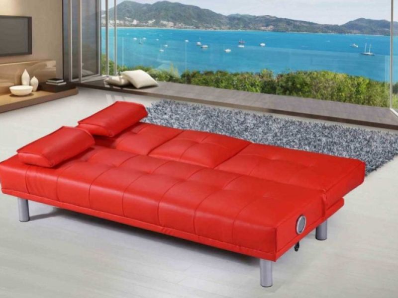 Sleep Design Manhattan Red Faux Leather Sofa Bed With Bluetooth Speakers