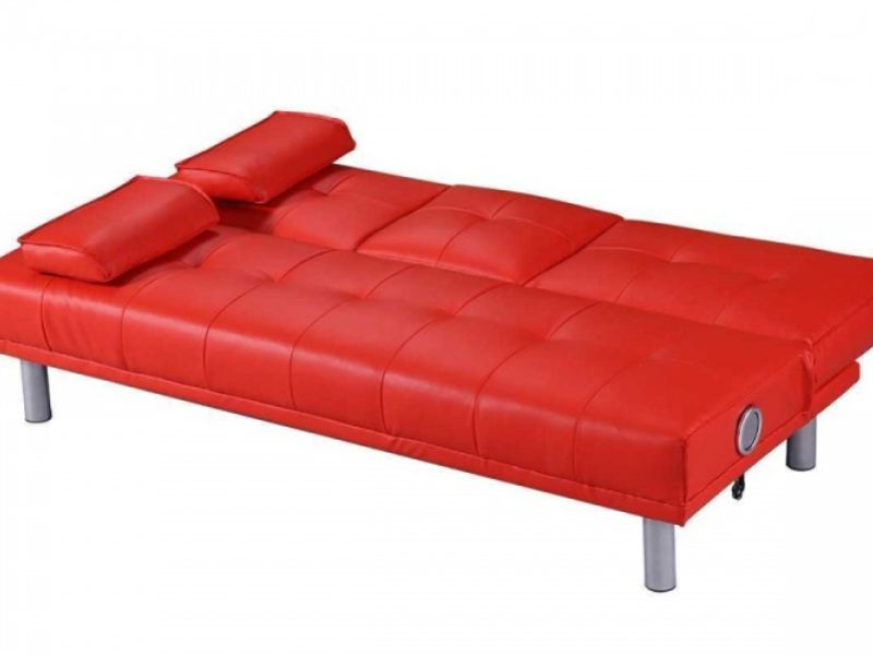 Sleep Design Manhattan Red Faux Leather Sofa Bed With Bluetooth Speakers