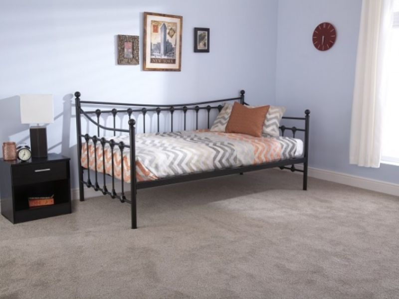 GFW Memphis 3ft Single Black Metal Day Bed with Underbed