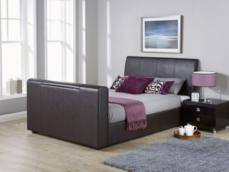 GFW Brooklyn 4ft6 Double Brown Faux Leather TV Bed Frame