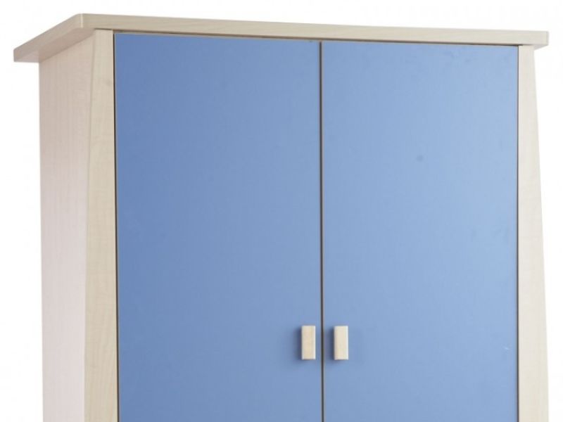 GFW Sydney Wardrobe with 2 Doors and 3 Drawers with Blue Detailing