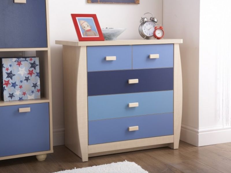 GFW Sydney 3+2 Chest of Drawers with Blue Detailing
