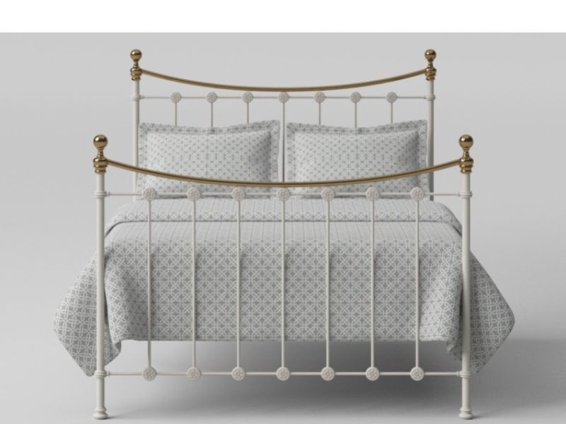 OBC Carrick 6ft Super Kingsize White With Brass Metal Headboard