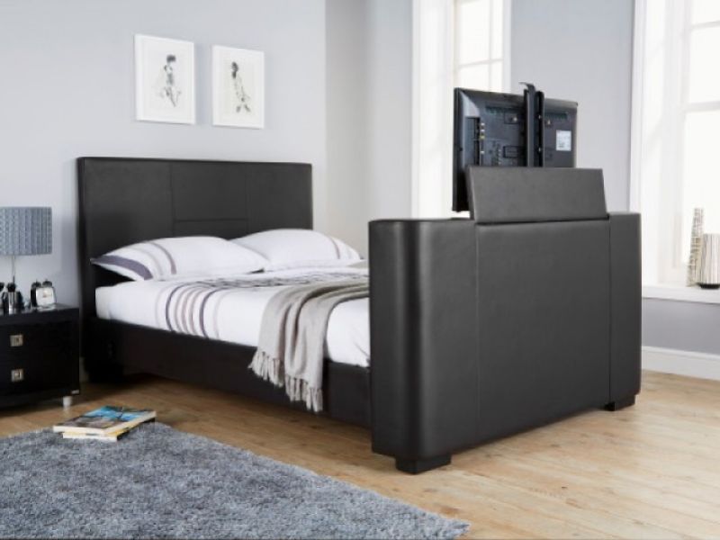 GFW Newark 5ft Kingsize Black Faux Leather Electric TV Bed Frame
