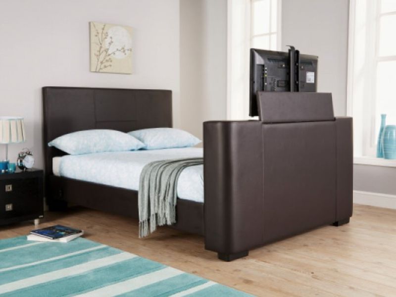 GFW Newark 4ft6 Double Brown Faux Leather Electric TV Bed Frame