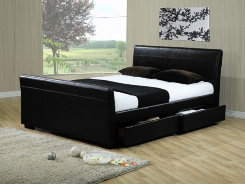 Time Living Houston 5ft Kingsize Black Faux Leather Bed With Drawers