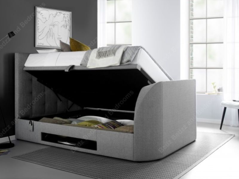 Kaydian Barnard 6ft Super Kingsize Light Grey Fabric Ottoman TV Bed