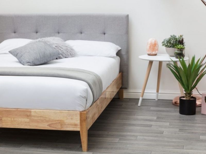 Sleep Design Disley 4ft6 Double Grey Fabric And Oak Bed Frame