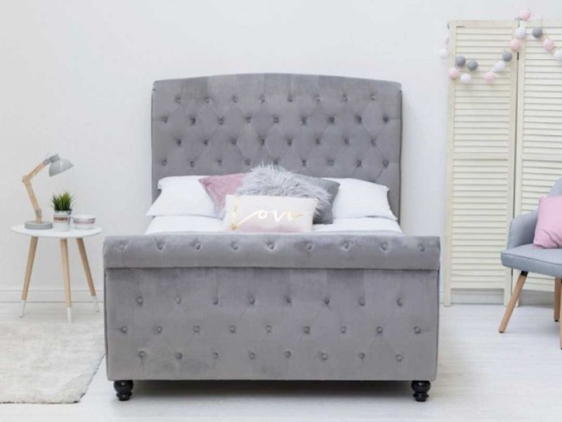 Sleep Design Hampton 5ft Kingsize Grey Velvet Sleigh Bed Frame
