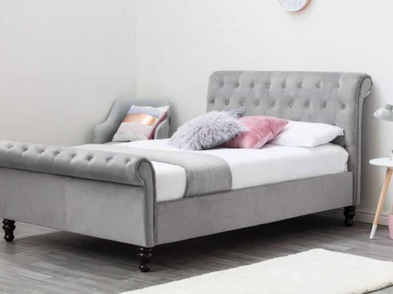Sleep Design Lambeth 4ft6 Double Grey Velvet Sleigh Bed Frame