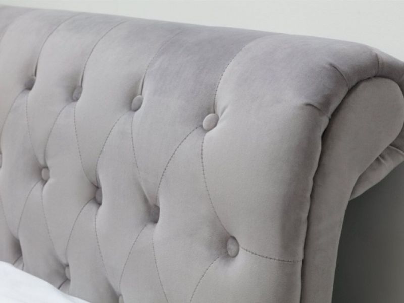 Sleep Design Lambeth 4ft6 Double Grey Velvet Ottoman Sleigh Bed Frame