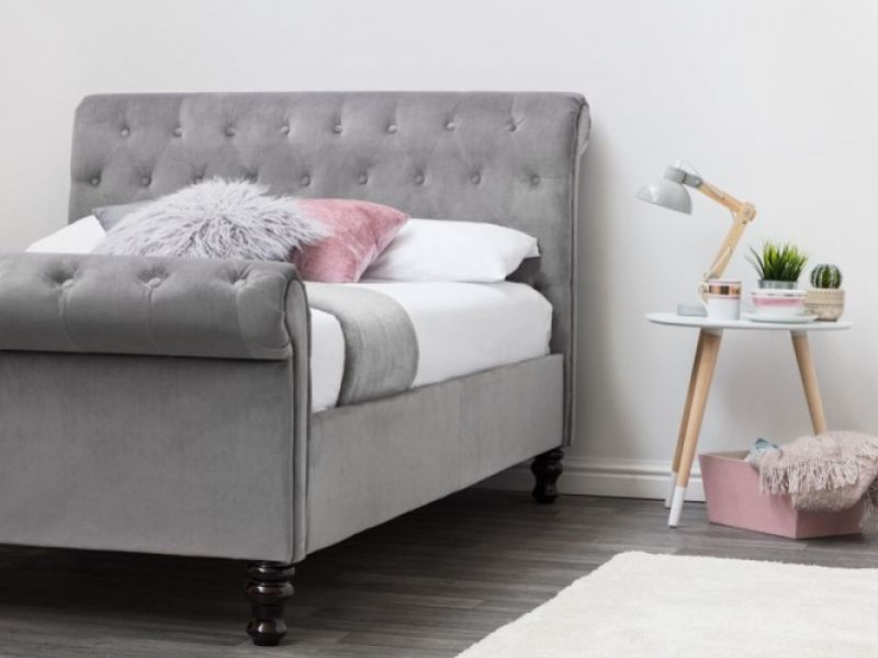 Sleep Design Lambeth 4ft6 Double Grey Velvet Ottoman Sleigh Bed Frame