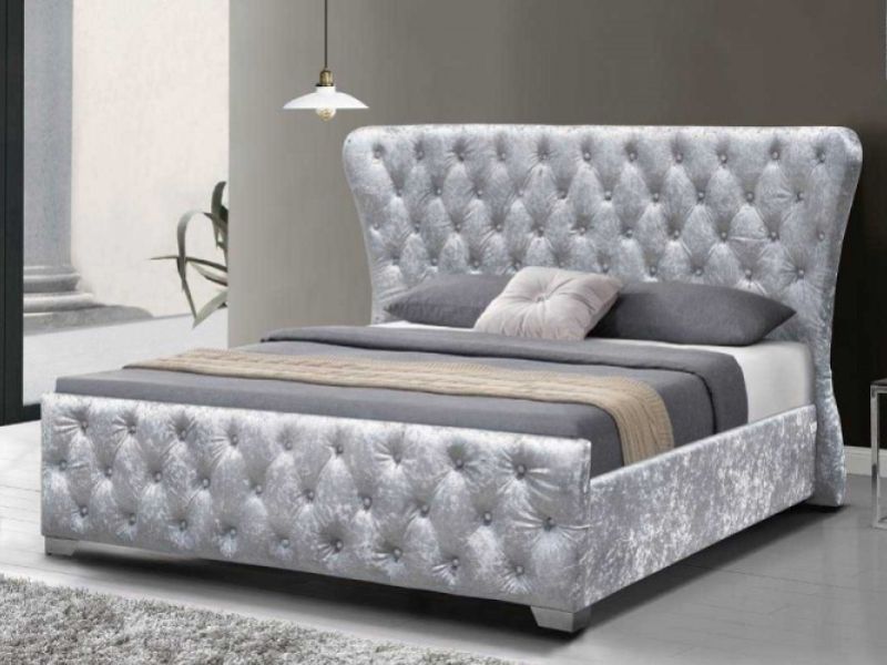 Sleep Design Bridewell 4ft6 Double Crushed Silver Velvet Bed Frame