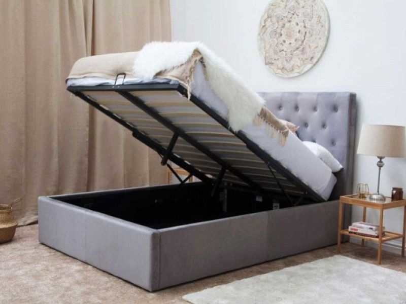 Sleep Design Eltham 5ft Kingsize Grey Velvet Fabric Ottoman Bed Frame