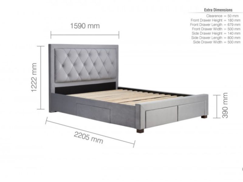 Birlea Woodbury 5ft Kingsize Grey Fabric Bed Frame With 4 Drawers