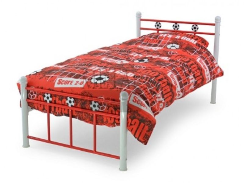 Metal Beds Soccer 3ft Single White and Red Metal Bed Frame