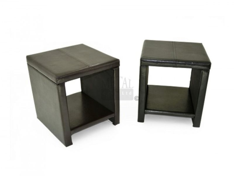 Metal Beds Texas Black Faux Leather Bedside Table