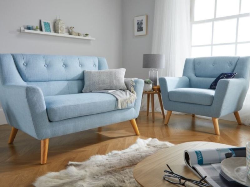 Birlea Lambeth 2 Seater Sofa In Duck Egg Blue Fabric