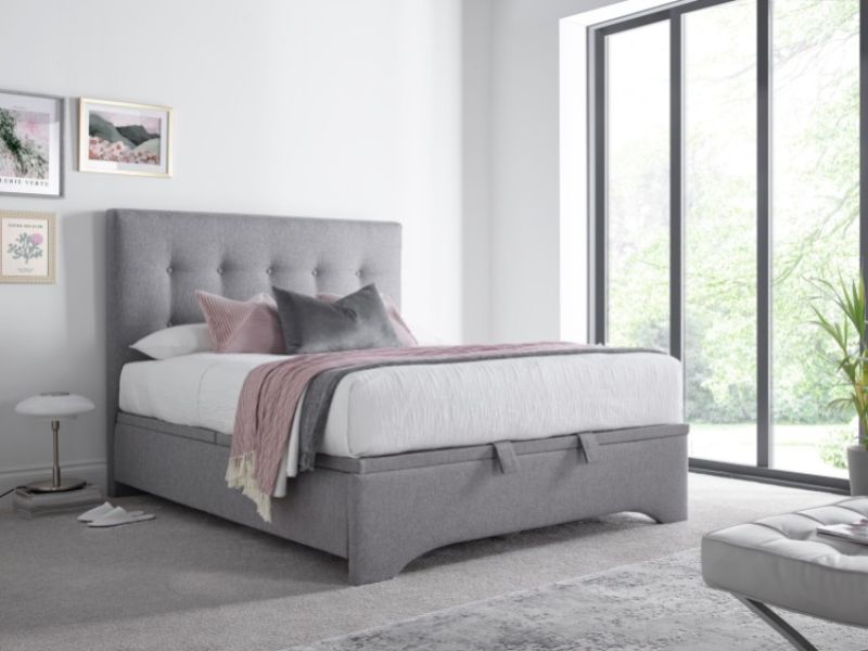 Kaydian Langley 5ft Kingsize Light Grey Fabric Ottoman Storage Bed