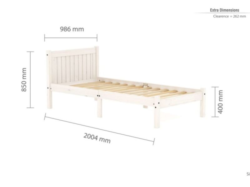 Birlea Rio 3ft Single White Washed Pine Wooden Bed Frame