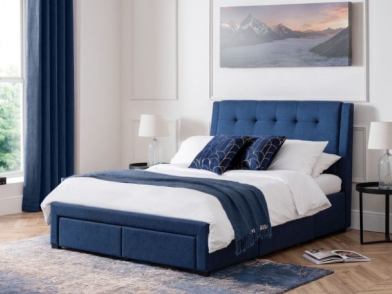 Julian Bowen Fullerton 4ft6 Double Blue Fabric Storage Bed Frame