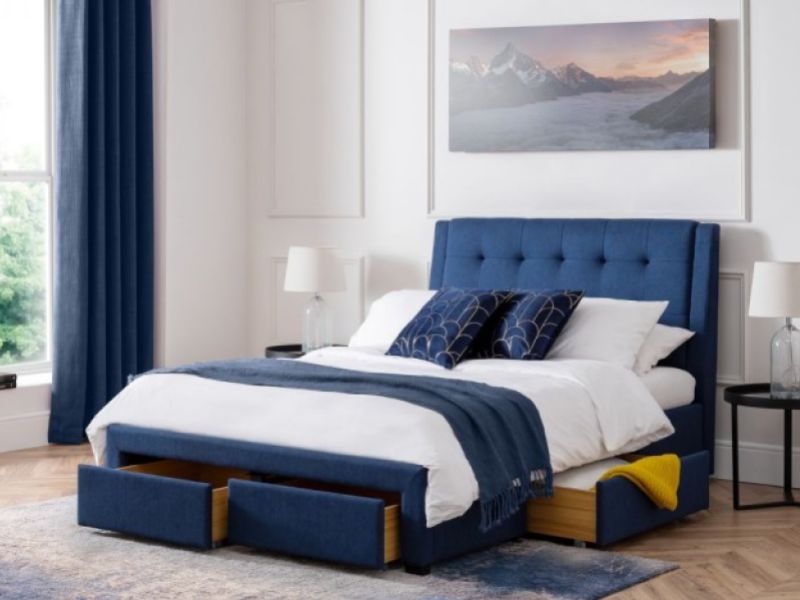 Julian Bowen Fullerton 5ft Kingsize Blue Fabric Storage Bed Frame