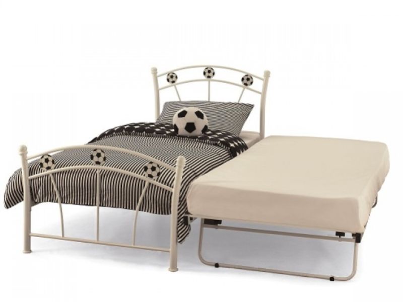 Serene Soccer 2ft6 Small Single White Gloss Metal Guest Bed Frame