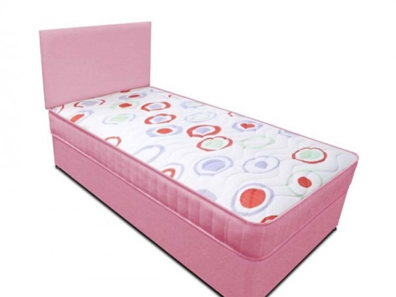 Joseph Planet Pink 3ft Single Open Coil (Bonnell) Spring Divan Bed WITH FREE HEADBOARD