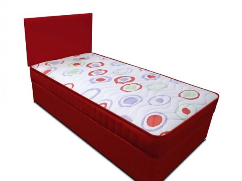 Joseph Planet Red 3ft Single Open Coil (Bonnell) Spring Divan Bed WITH FREE HEADBOARD