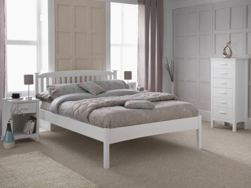 Serene Eleanor 5ft King Size White Wooden Bed Frame with Low Footend