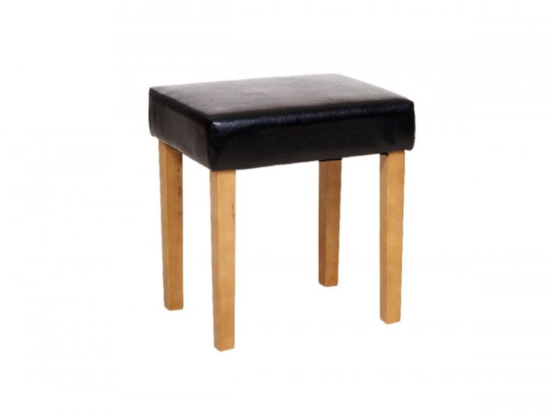 Core Milano Black Faux Leather Stool With Light Wood Legs