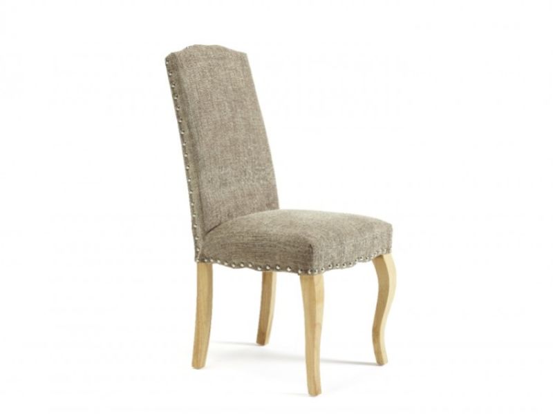 Serene Kensington Bark Fabric Dining Chairs With Oak Legs (Pair)