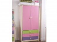 GFW Sydney Wardrobe with 2 Doors and 3 Drawers Pink and Lilac Thumbnail
