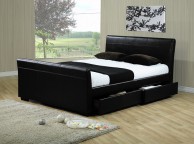Time Living Houston 5ft Kingsize Black Faux Leather Bed With Drawers Thumbnail