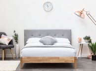 Sleep Design Disley 4ft6 Double Grey Fabric And Oak Bed Frame Thumbnail